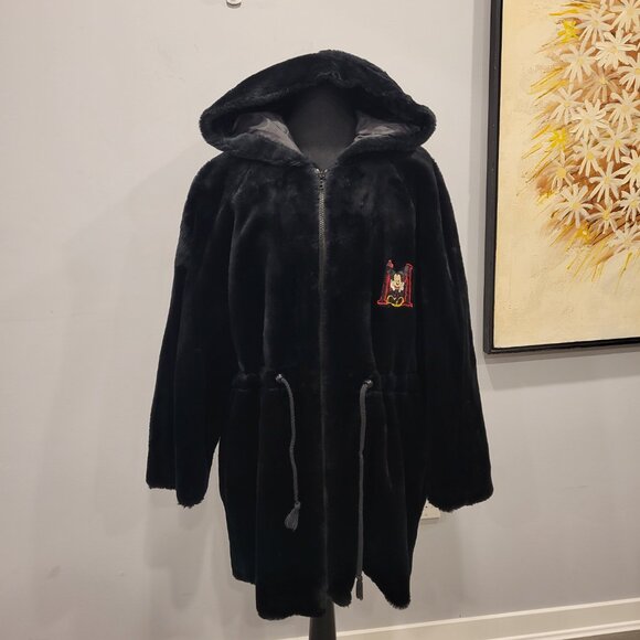 Vintage Mickey Mouse Unlimited Faux Fur Long Jacket Black Size Large - Picture 2 of 15